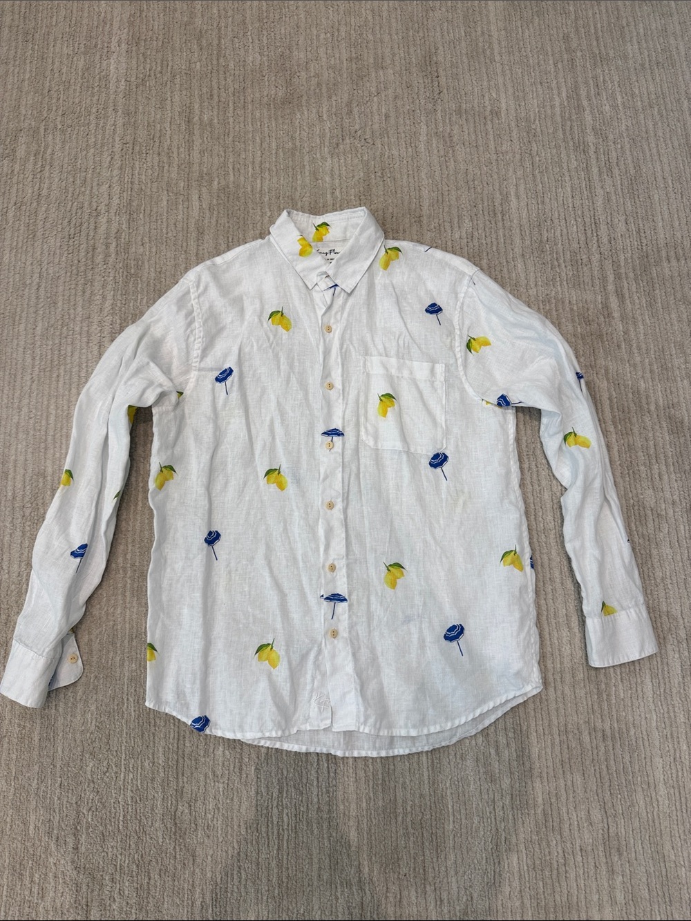 Kenny Flowers Linen Button-Up Shirt with Lemon Print